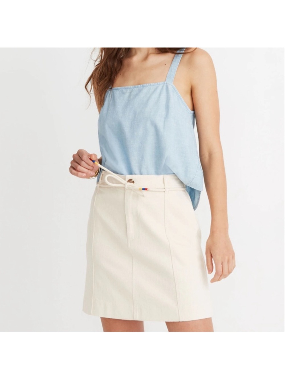 MADEWELL Capital A-line Summer Mini Skirt Size 14 Ivory Coastal Casual Stretch - Picture 1 of 10